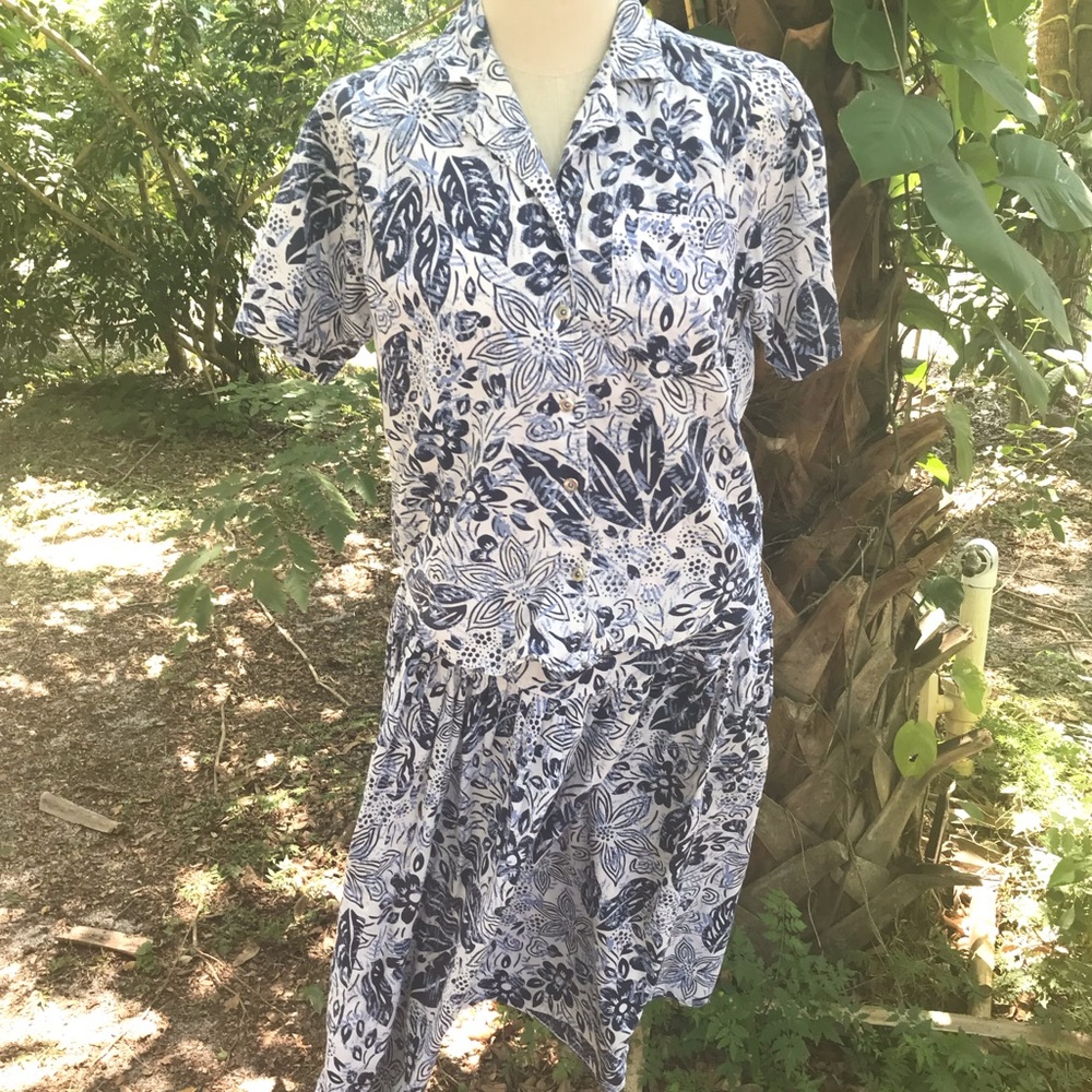 LizSport Petite Floral Button Up With Skirt Set